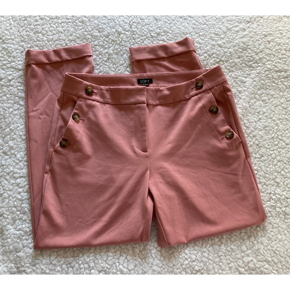 Loft pink dress pants slacks with 3 buttons on pockets straight leg, size 8